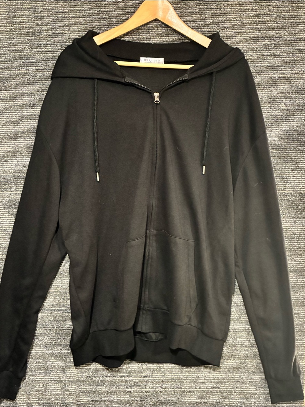 Ohoo Men's Black Zip-Up Hoodie Sweater super soft Slim fit Sz 3XL